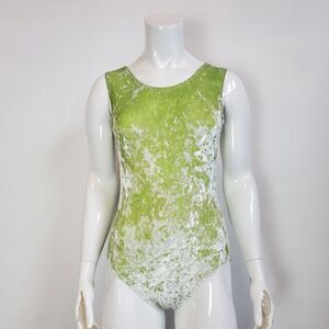 Vintage 90s Pelle Activewear Green Crush Velvet Leotard L